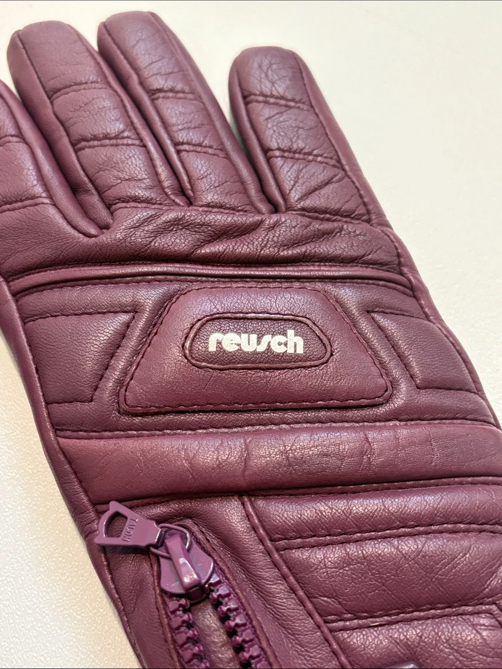 Reusch Women's Quilted Leather Ski Gloves in Burgundy